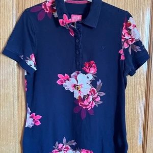 EUC Joules Women’s Ladies Floral Short Sleeve Polo Shirt Top Stretch UK 14 US 10